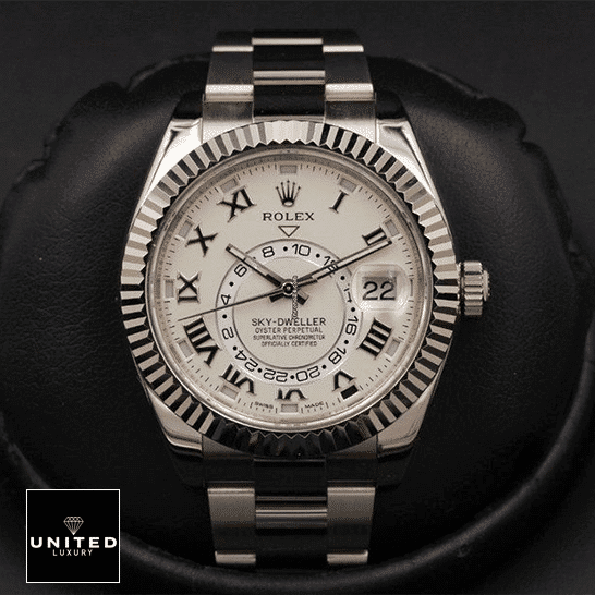 Rolex Sky-Dweller 326939 Steel Fluted Bezel Oyster  Black Background