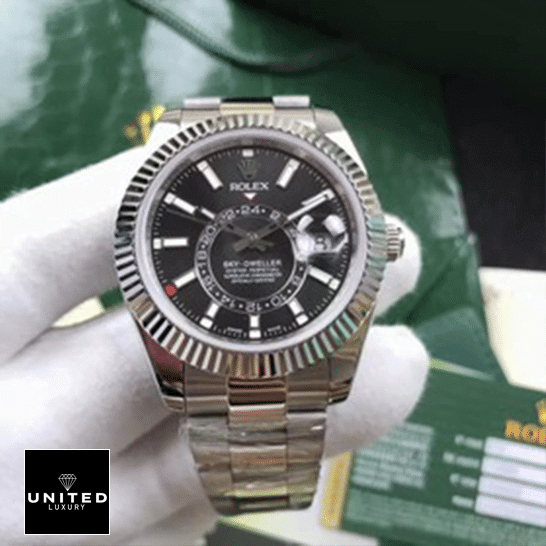 Rolex Sky-Dweller Black Dial 326934 Fluted Bezel Oyster 