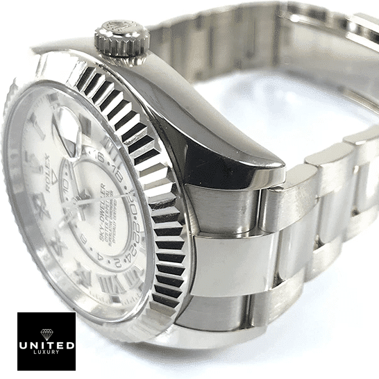 Rolex Sky-Dweller White Dial 326939 Fluted Bezel Oyster  on the table
