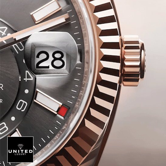 Rolex Sky-Dweller 326935-0007 Everose Fluted Bezel & Fluted Crown Pusher