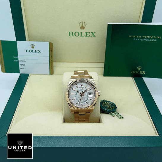 Rolex Sky-Dweller Rose Gold White Dial 326935-0005 Oyster  & Guarantee Card in the Green Rolex Box