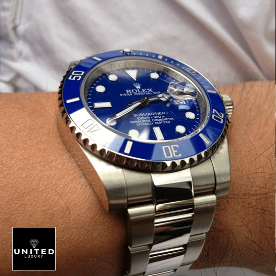Rolex Submariner 116619lb-0001 Blue Dial  on his arm
