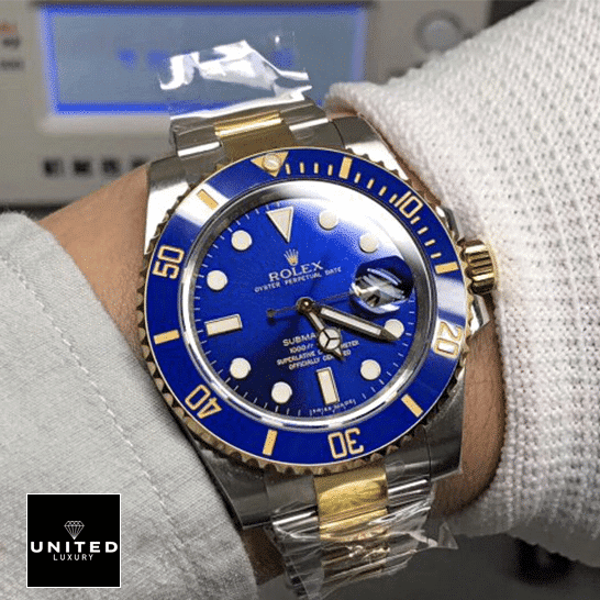 Rolex Submariner Date Two Tone Blue Dial 16613 2 Rolex Submariner Date Two Tone Blue Dial 16613 on his arm