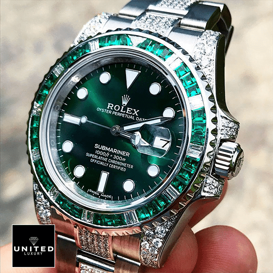 Rolex Submariner Hulk 116610LV Diamond Green Dial Iced Out 