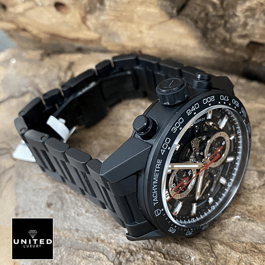 TAG Heuer Black Skeleton 6 Tag Heuer Carrera Black Stainless Steel Bracelet crown / push button