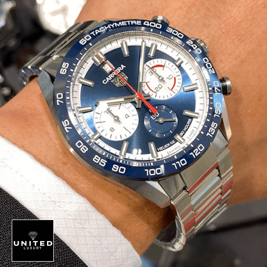 Tag Heuer Carrera Automatic Chronograph CBN2A1E Blue Dial  on the man wrist