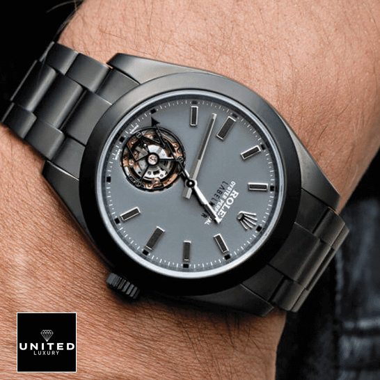 Rolex Label Noir Grey Tourbillon Dial  on his arm
