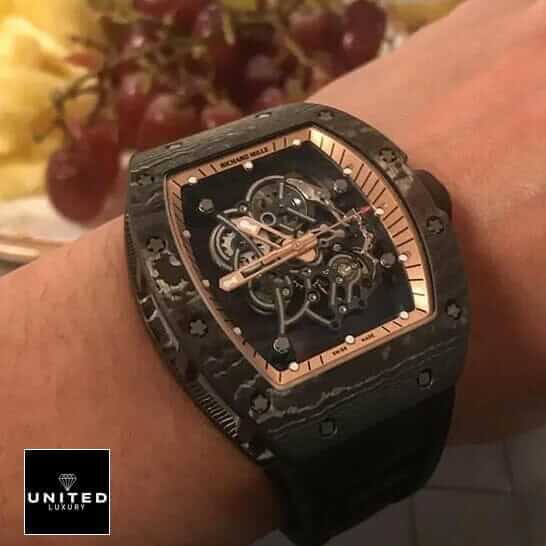 Richard Mille RM055 Bubba Watson Black Rubber Bracelet  on the wrist
