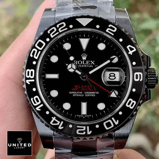 Rolex Blaken GMT-Master II Single Red 1 Rolex Blaken GMT-Master II Black Dial ceramic stick hour markers in their hands