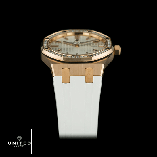 Audemars Piguet White Rubber Diamond Bezel  black background