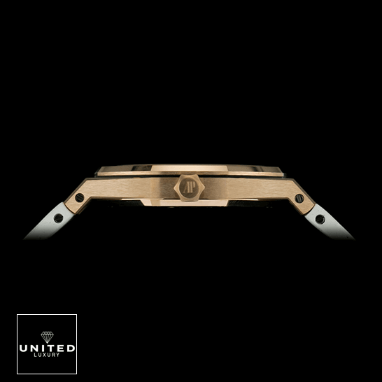 Audemars Piguet Gold Case 2714  black background side view & crown