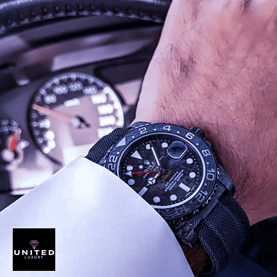 Rolex DiW NTPT Carbon Black  on his arm